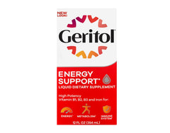 Geritol liquid dosage cup showing easy one tablespoon daily serving.