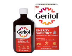 Geritol liquid Made in USA label signals domestic production.