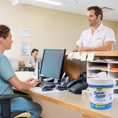 Germ-Away bulk dispensing bucket keeps wipes ready in busy areas