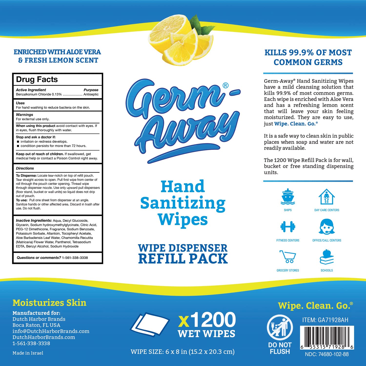 Germ-Away lemon scent provides a fresh aroma after cleansing.