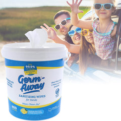 Germ-Away wipes 8x8 inches for thorough hand cleaning