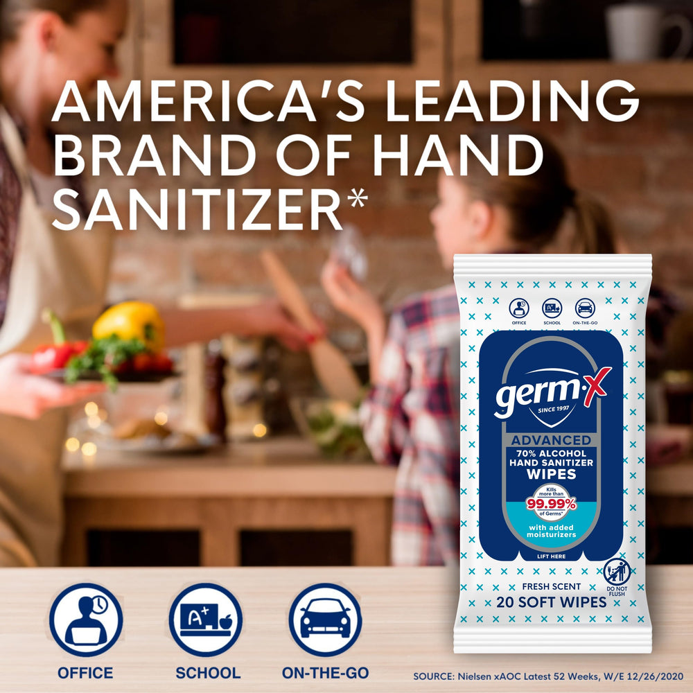 Germ-X Advanced Hand Sanitizer Wipes soft, moisturized feel after use.