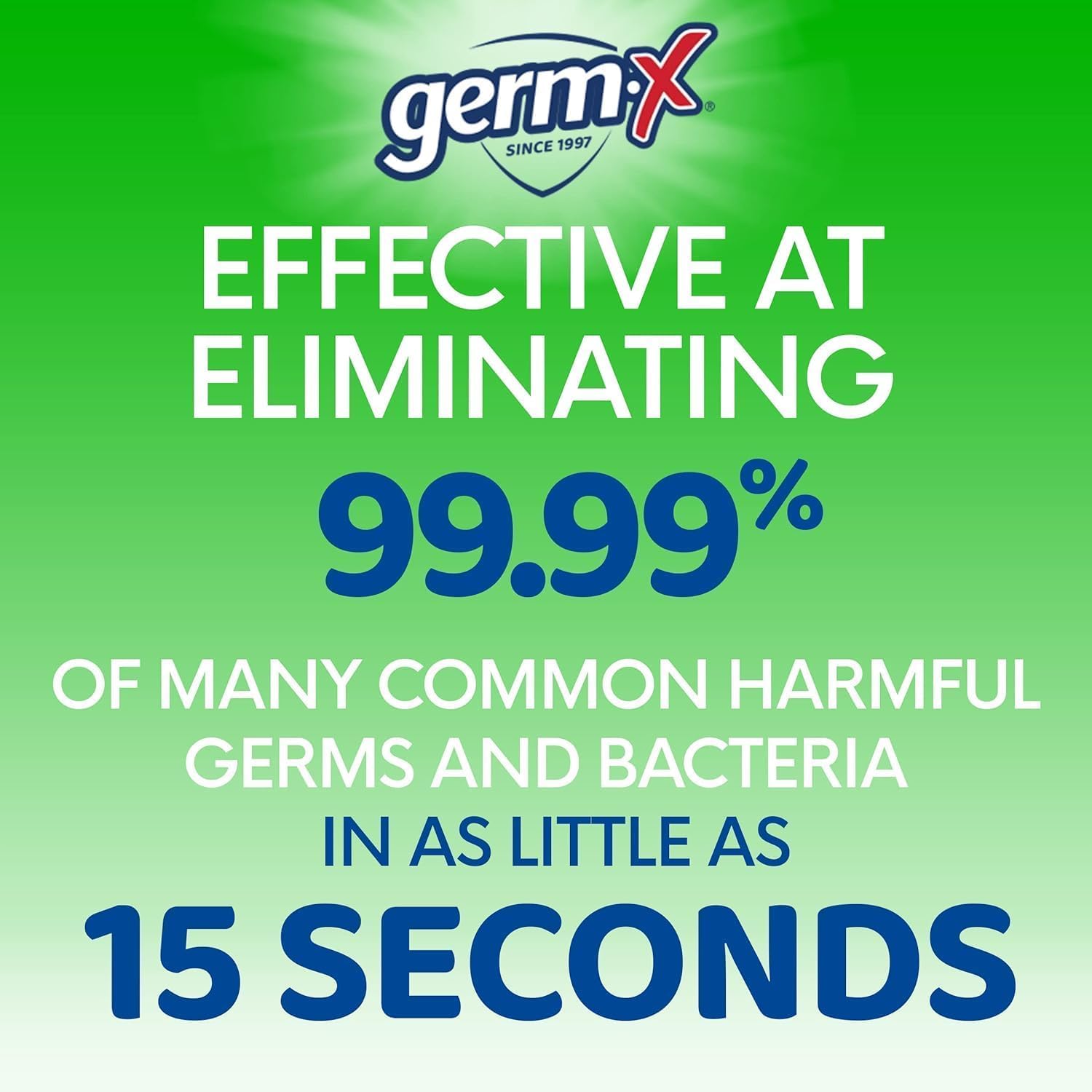 Germ-X Hand Sanitizer bottle with pump cap enables easy one-handed use.