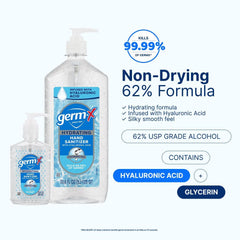 Bulk Germ-X bottles placed in a lobby or classroom scene for high-traffic use.