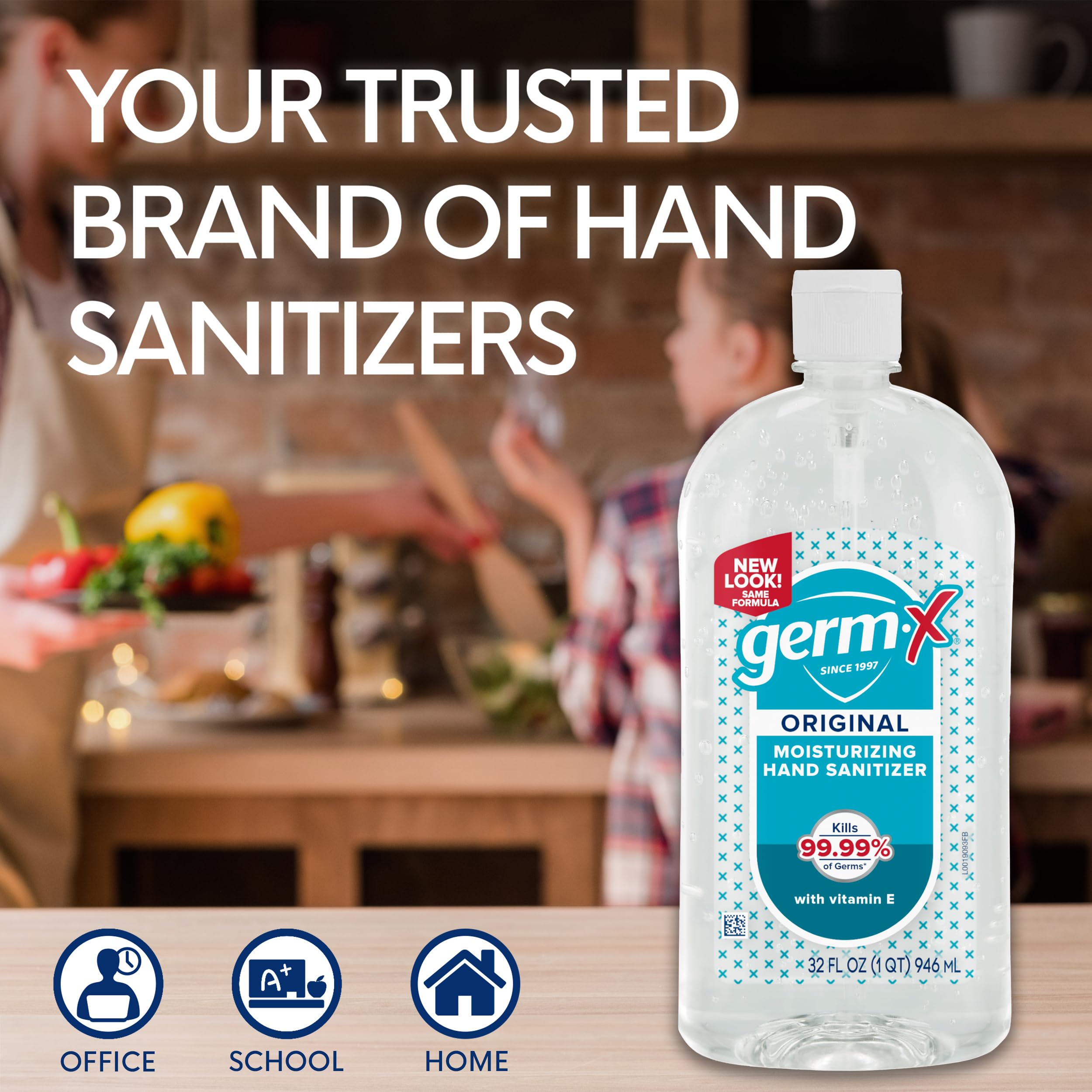 Germ-X 4-pack packaging, bulk option for busy families