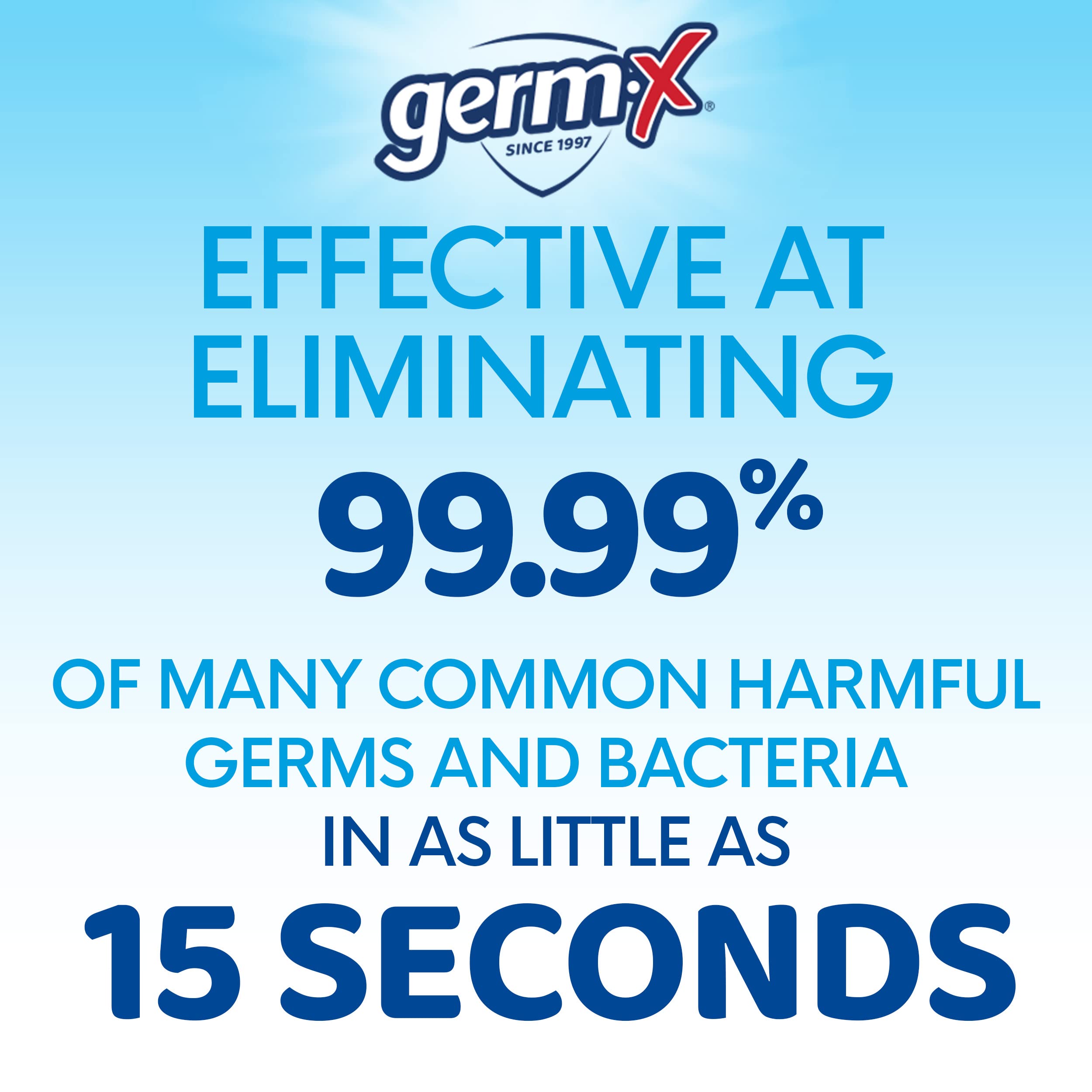Germ-X gel texture closeup, soothing non-drying feel with Vitamin E