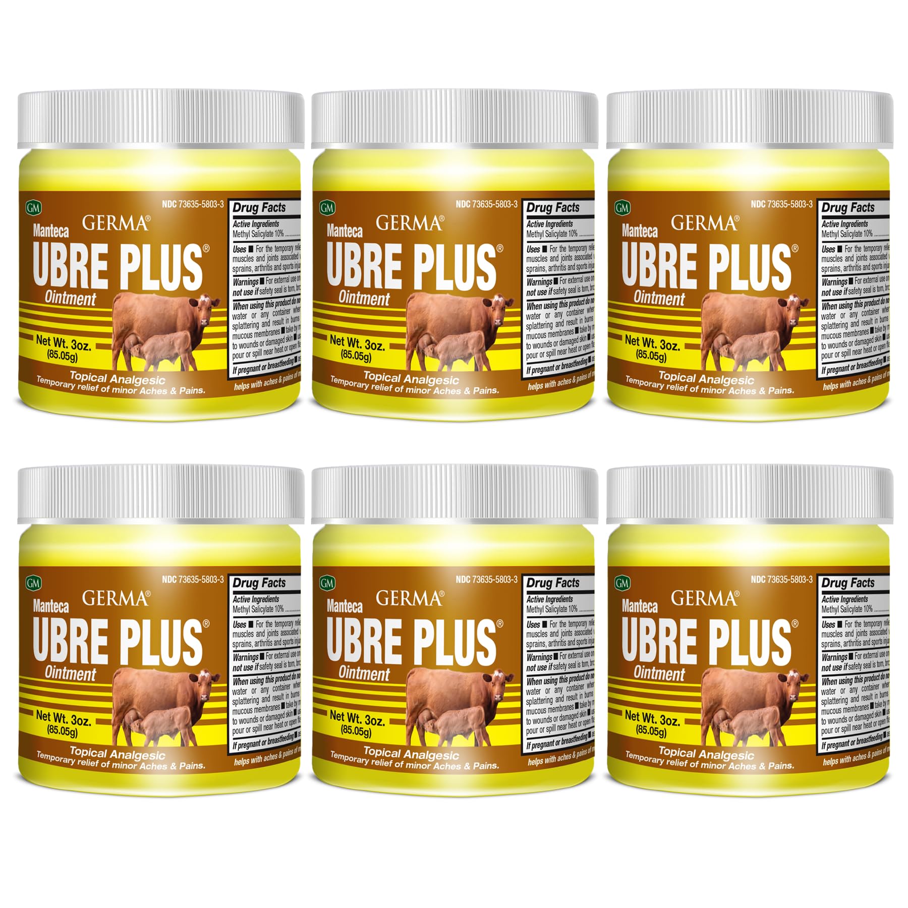 Germa Manteca Ubre Plus active ingredients label highlighting methyl salicylate and oils