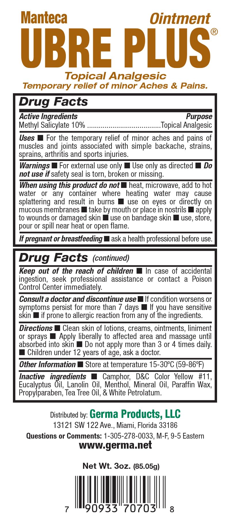 Germa Manteca Ubre Plus safe topical application on muscle area