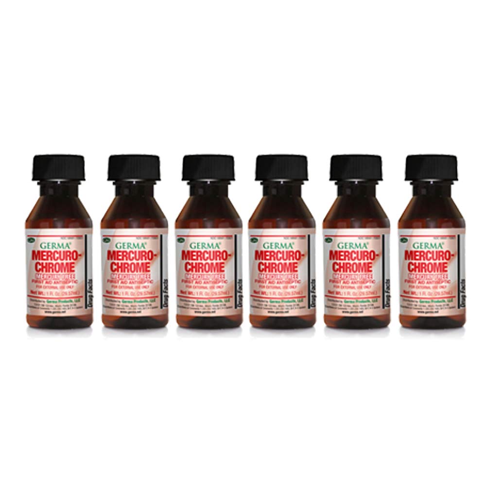 Germa Mercury-Chrome antiseptic bottle with red label for quick minor wound care.