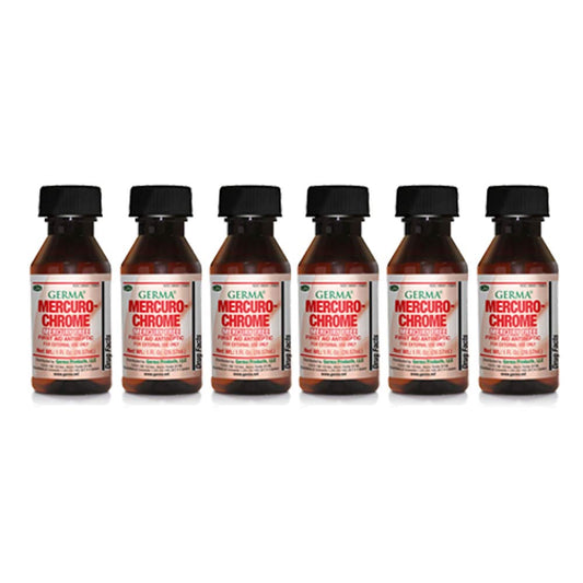 Germa Mercury-Chrome antiseptic bottle with red label for quick minor wound care.