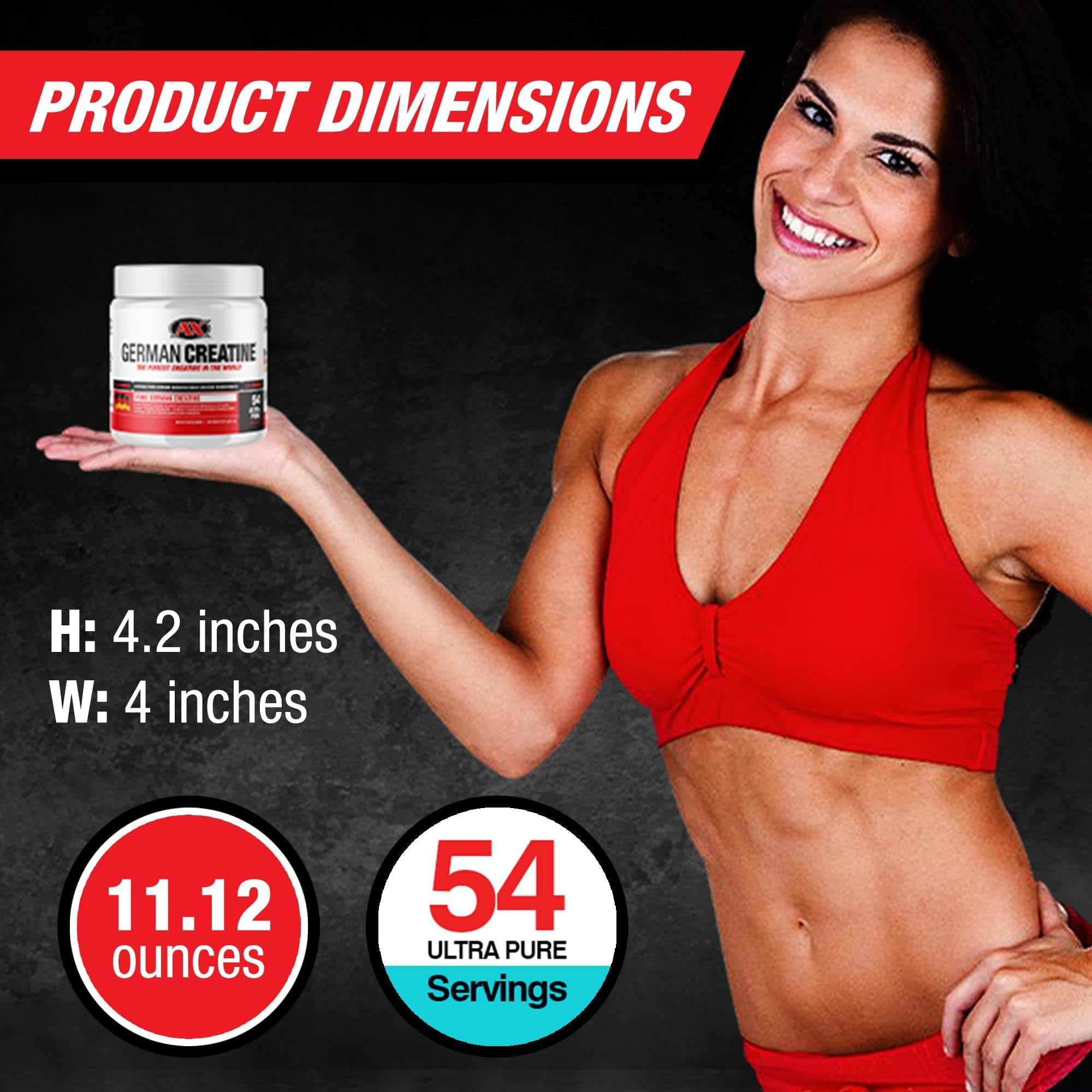 German Creatine tub with 54 servings displayed for planning