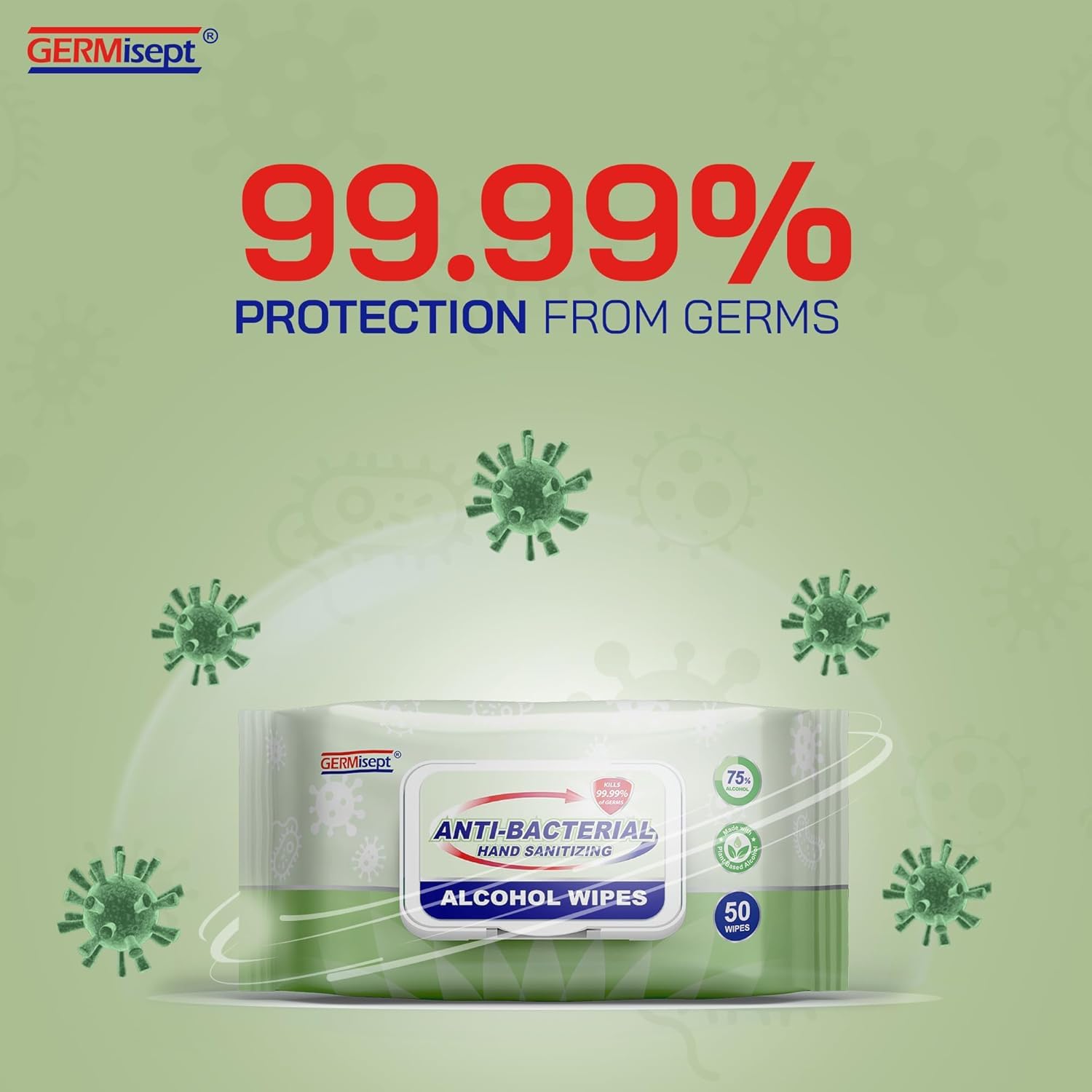 Germisept Wipes label close-up confirms dye-free and paraben-free formulation