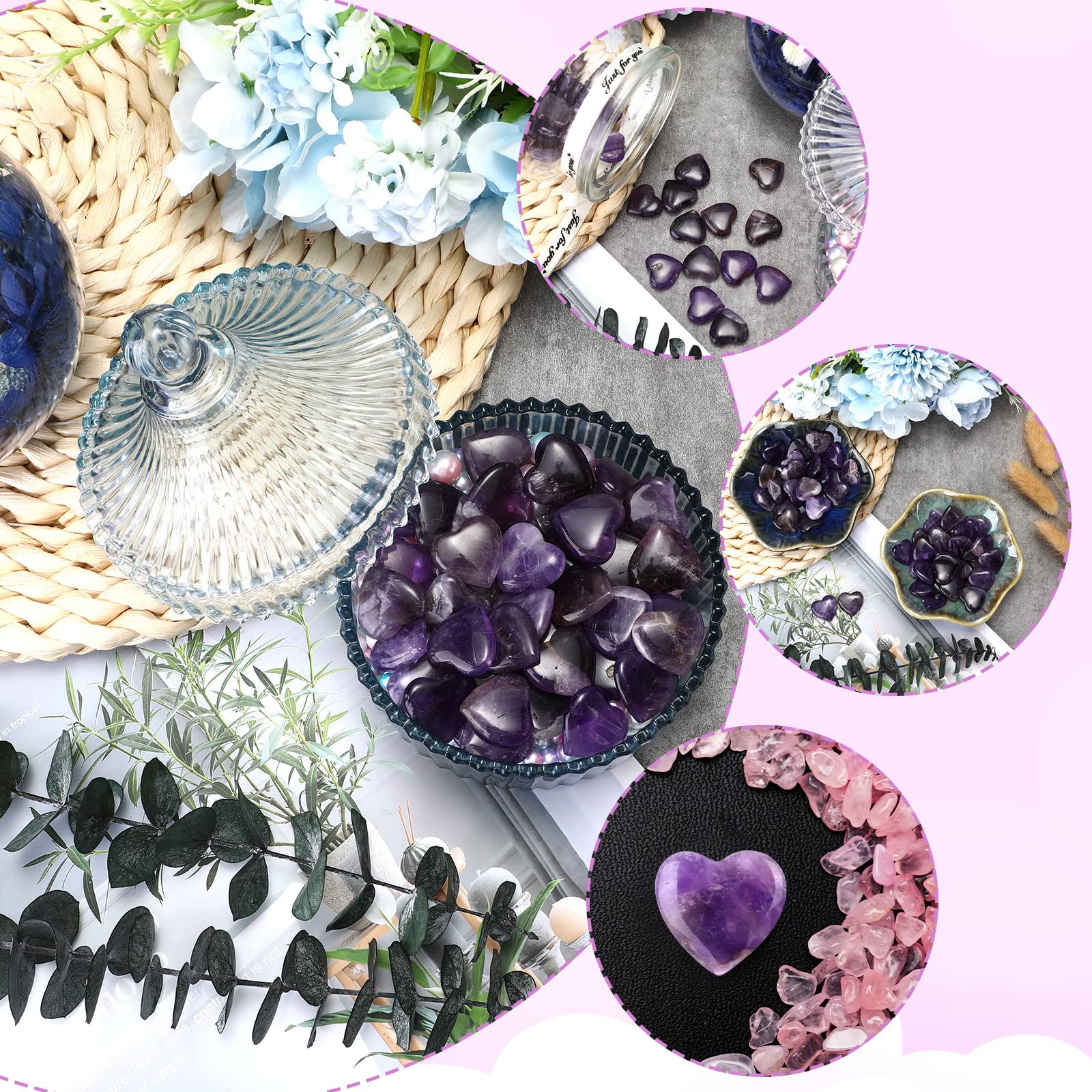 Gerrii purple amethyst heart stone as a table decor accent.