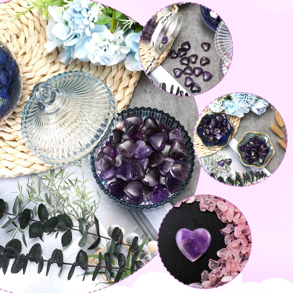 Gerrii purple amethyst heart stone as a table decor accent.