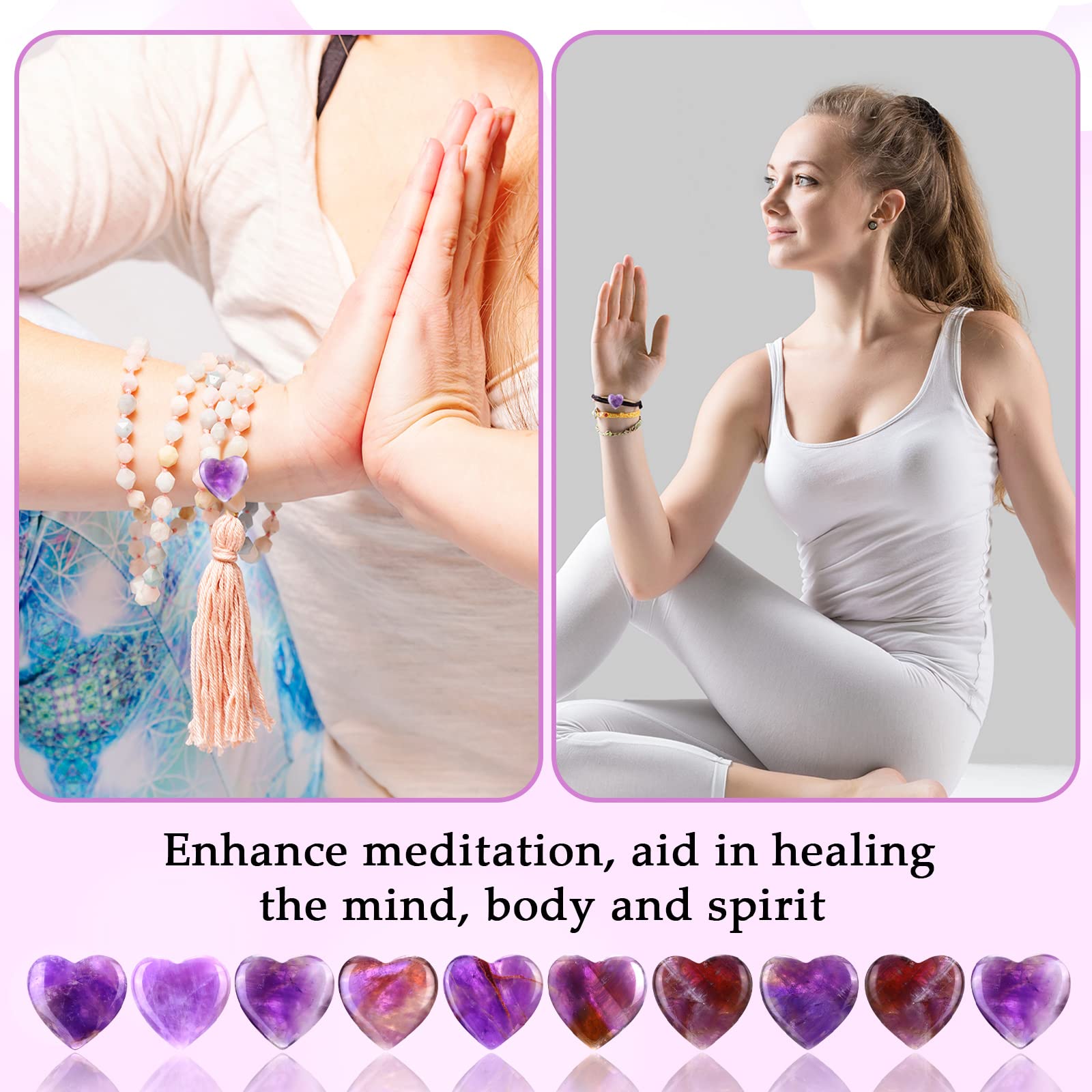 Gerrii purple heart crystal set in a meditation scene.