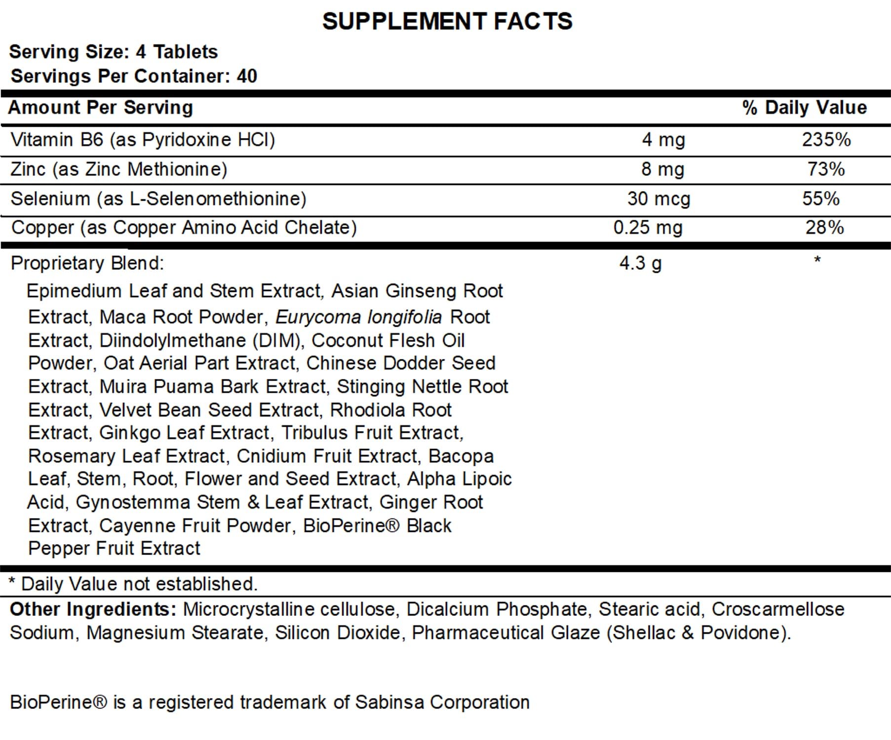 Diesel Test Hardcore ingredients panel emphasizes Tribulus, Maca, and Zinc