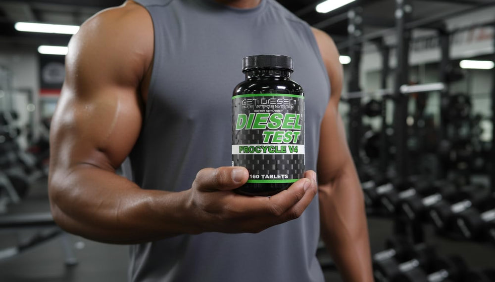 GET DIESEL NUTRITION Diesel Test Procycle close-up label emphasizes estrogen balance matrix
