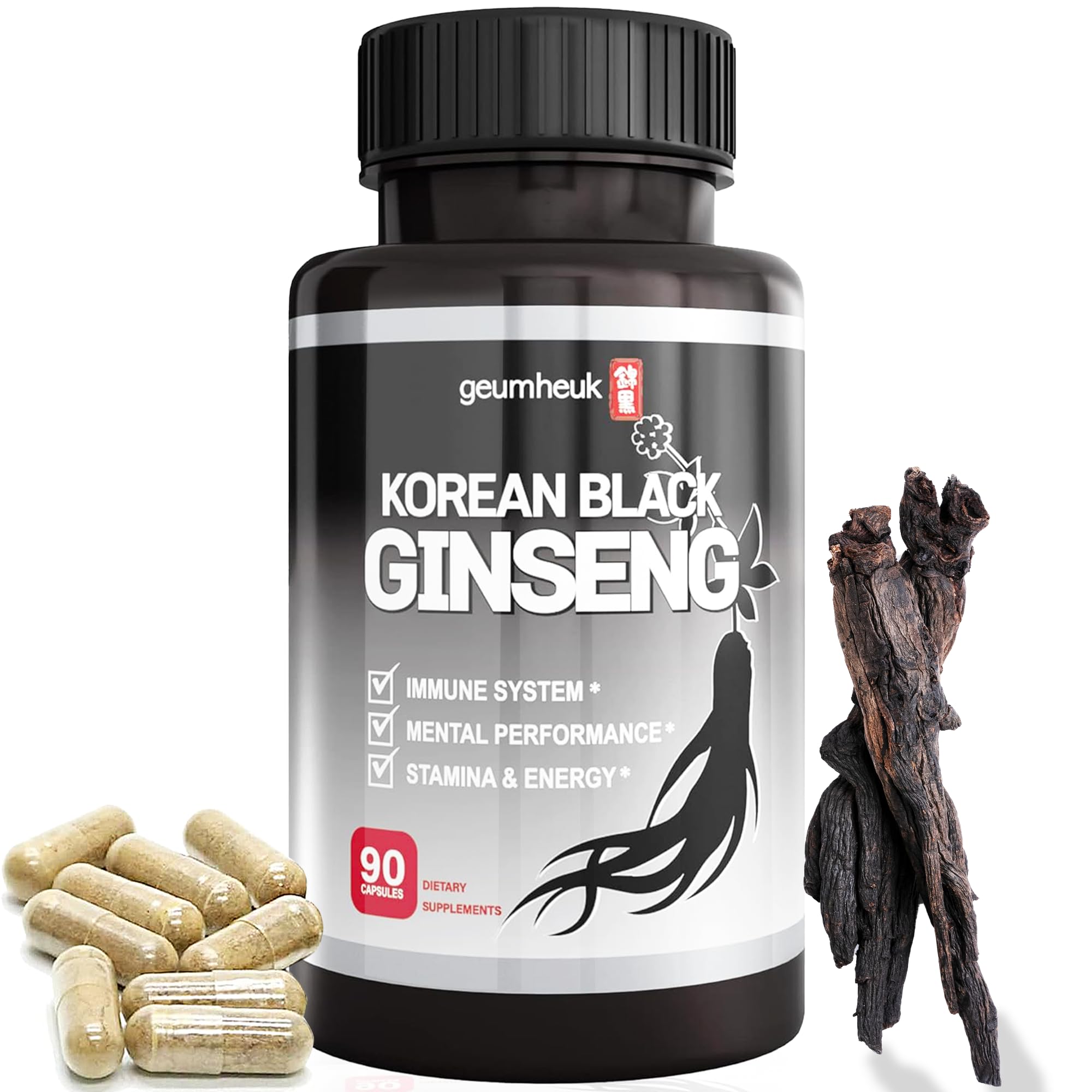 GeumHeuk bottle showing Korean Black Ginseng capsules for daily energy support