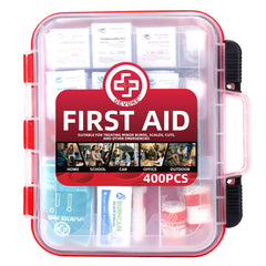 Gevoke 400-piece first aid kit organized in a dual-layer case for quick access