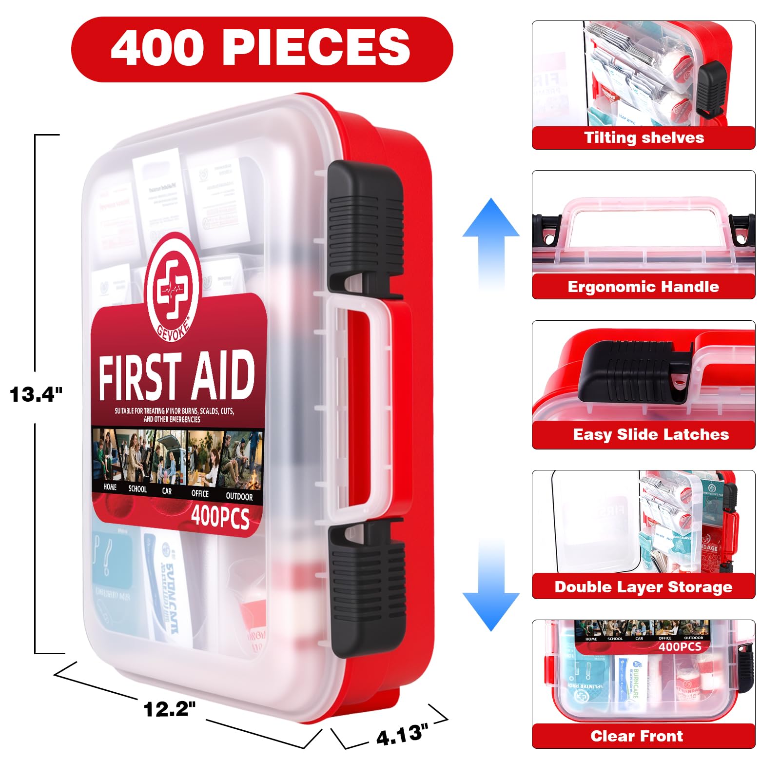 Gevoke first aid kit with transparent lid for fast content visibility