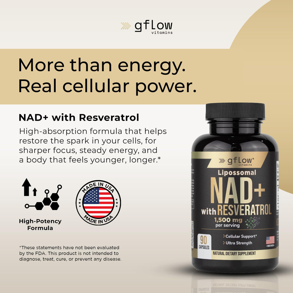 gflow NAD+ bottle back label details ingredients and suggested daily routine