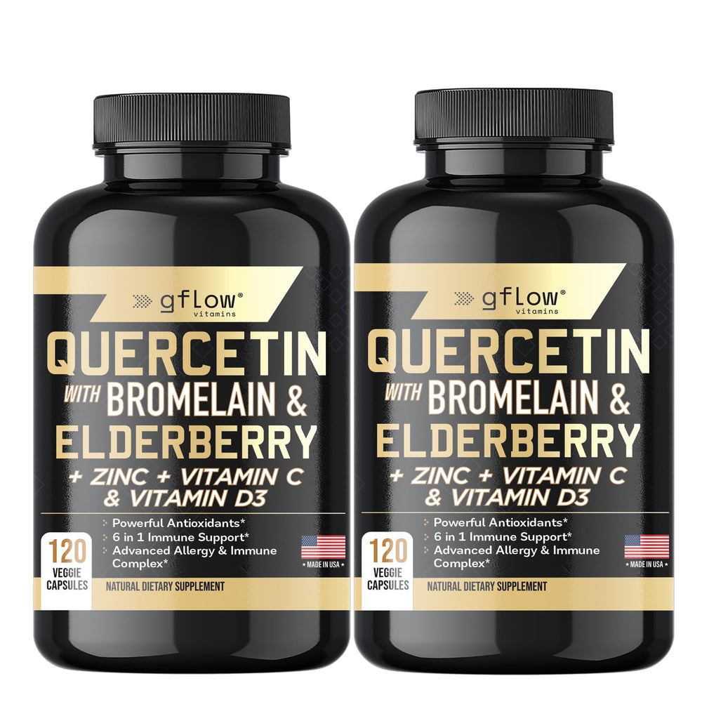Gflow Quercetin with Bromelain and Elderberry bottle for immune support