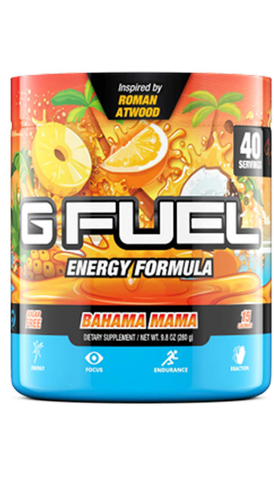 G Fuel Bahama Mama bottle pour showing energy focus for gaming sessions
