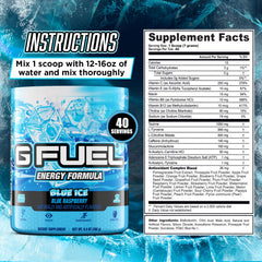 G Fuel Blue Ice mixed drink glass highlights refreshing, low-calorie energy.
