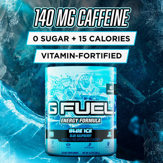 G Fuel Blue Ice powder dispenser demonstrates quick hydration and a caffeine boost.