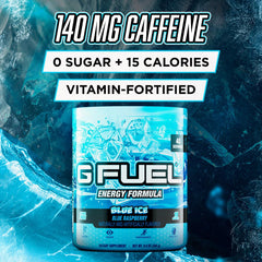 G Fuel Blue Ice powder dispenser demonstrates quick hydration and a caffeine boost.