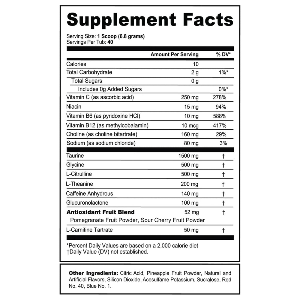 G Fuel Ghost Face 2.0 ingredient panel with amino acids and vitamins