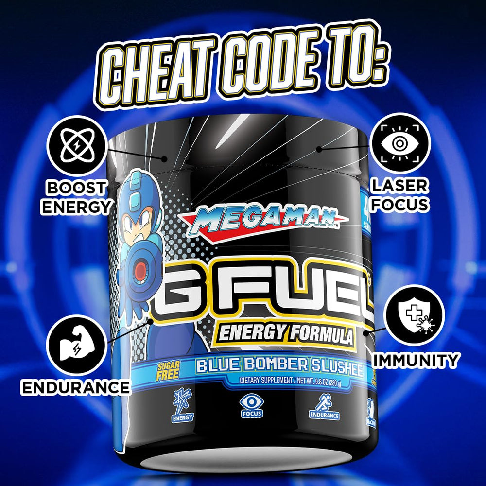 G Fuel Megaman antioxidant vitamin blend label highlighting daily support benefits