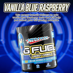 G Fuel Megaman zero sugar logo emphasizing sugar-free energy without crash