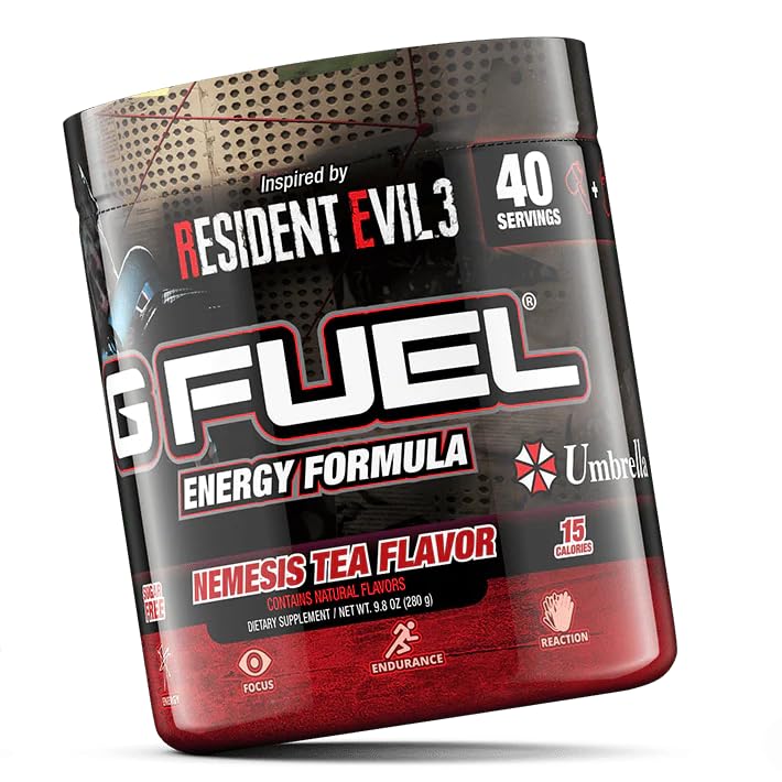 G Fuel Nemesis Tea ready drink glass presents refreshing lemonade iced tea flavor and focus.