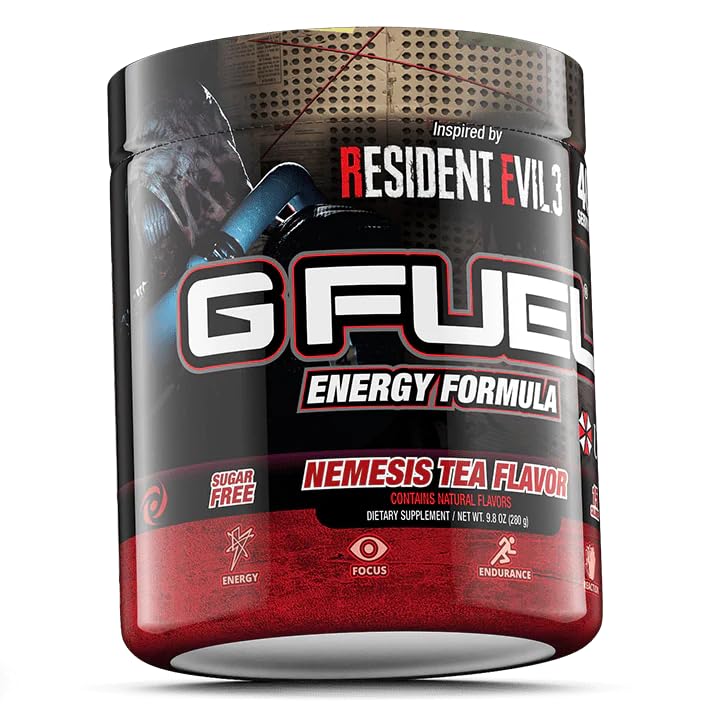 G Fuel Nemesis Tea display on shelf highlights convenient pre-game or study ritual.