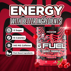 G Fuel PewDiePie lingonberry glass shows zero sugar energy for workouts