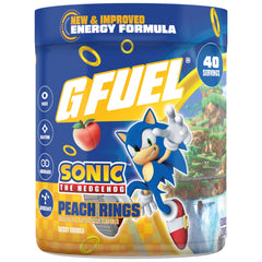 G Fuel Sonic 2.0 peach rings powder tub for flavorful energy before gaming.