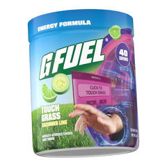 G Fuel Touch Grass label highlights antioxidants and vitamins for daily wellness.