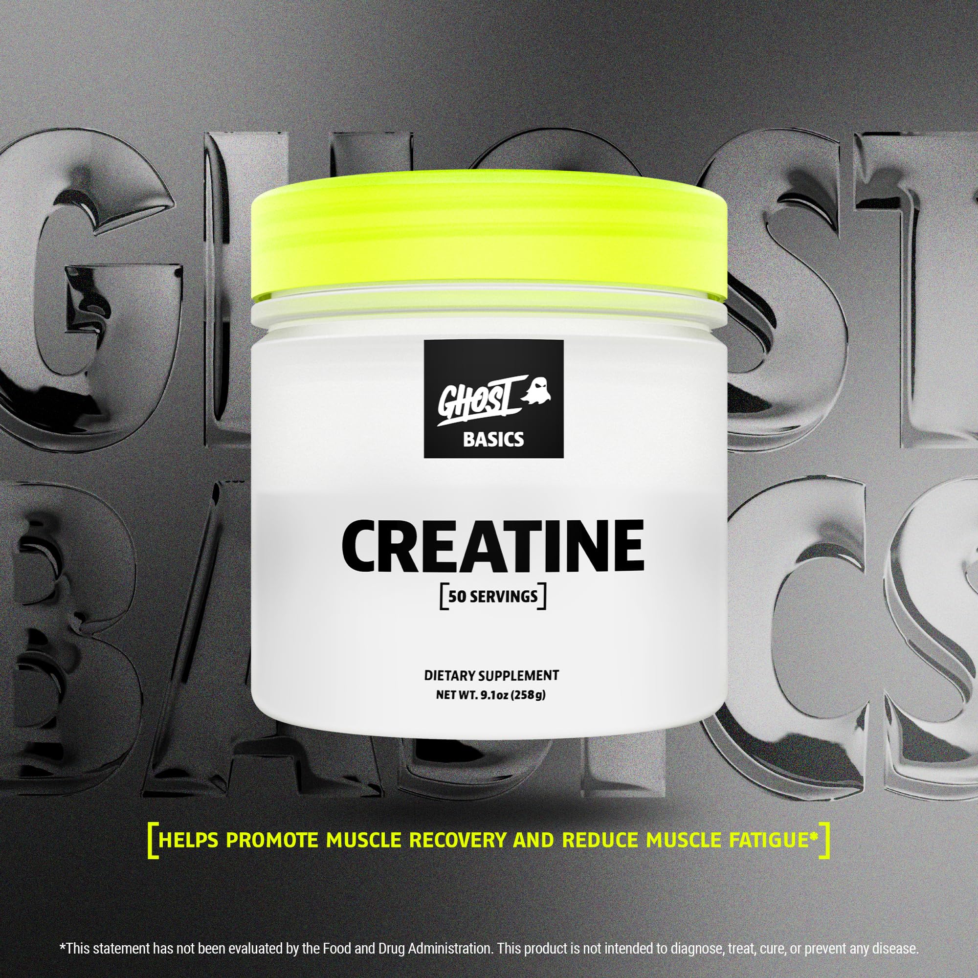GHOST Basics Creatine serving scoop dispensing into a shaker for easy mixing.