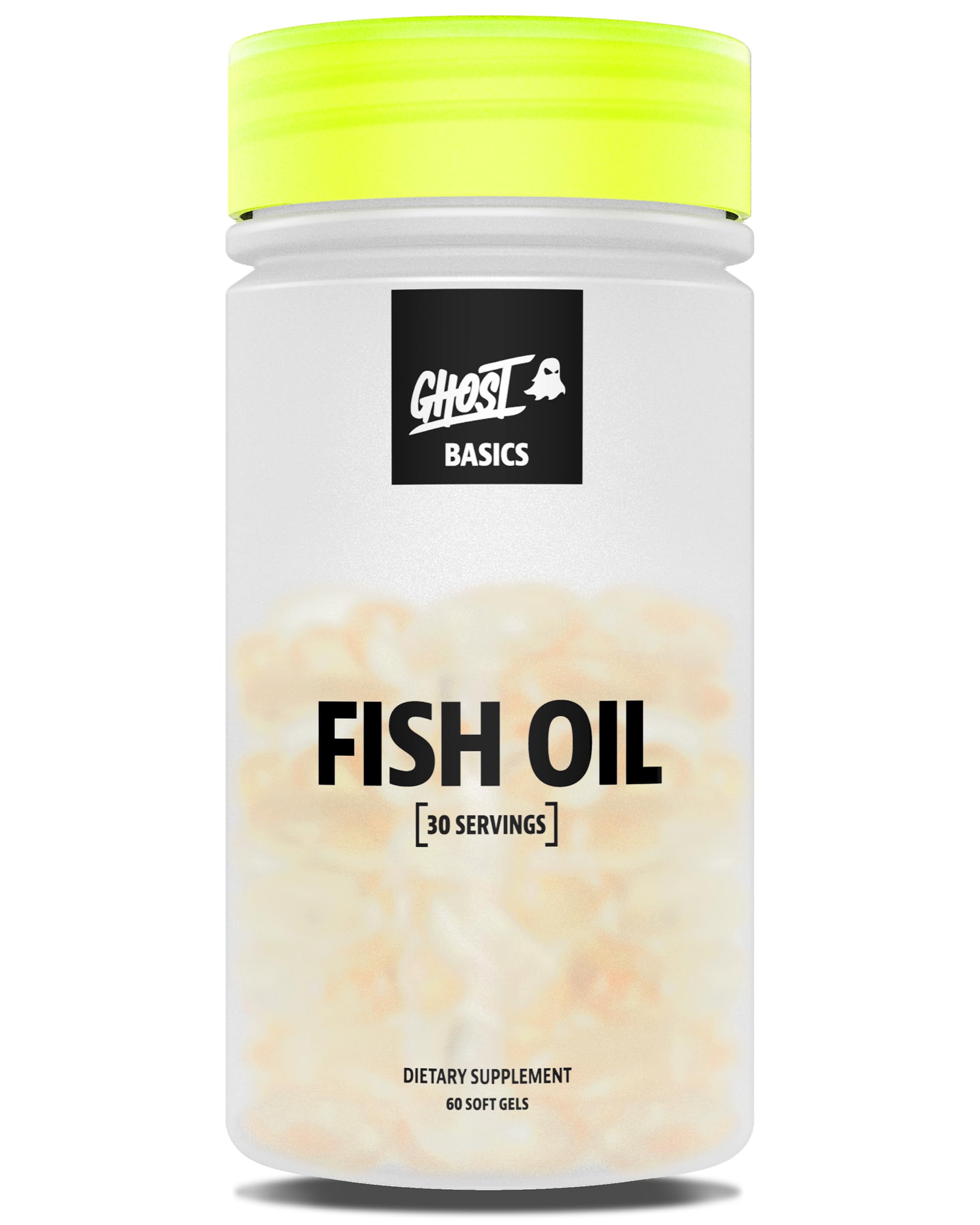 GHOST Basics Fish Oil bottle front with enteric-coated softgels for daily omega-3 support