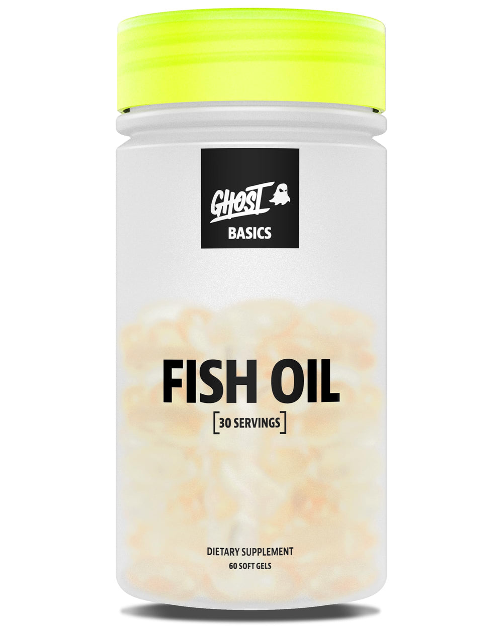 GHOST Basics Fish Oil bottle front with enteric-coated softgels for daily omega-3 support