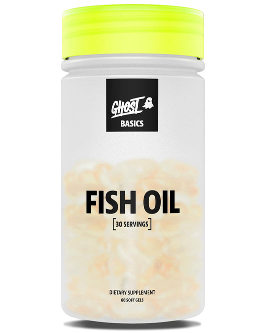 GHOST Basics Fish Oil bottle front with enteric-coated softgels for daily omega-3 support