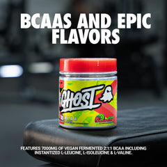 GHOST BCAA Kiwi Strawberry shaker mix ready for pre, intra, or post workout use