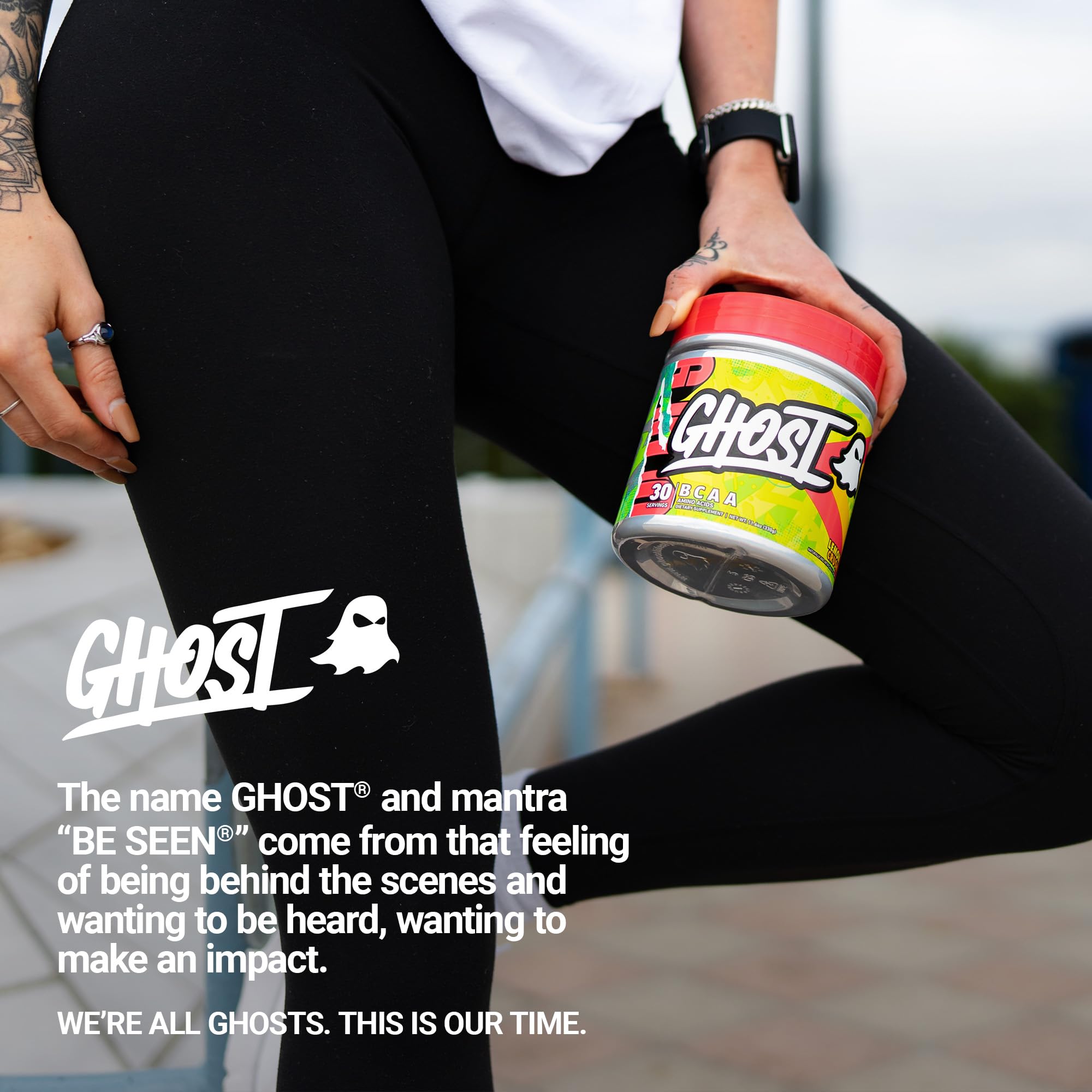 Ghost BCAA Lemon Crush gym scene with ready-to-make performance drink
