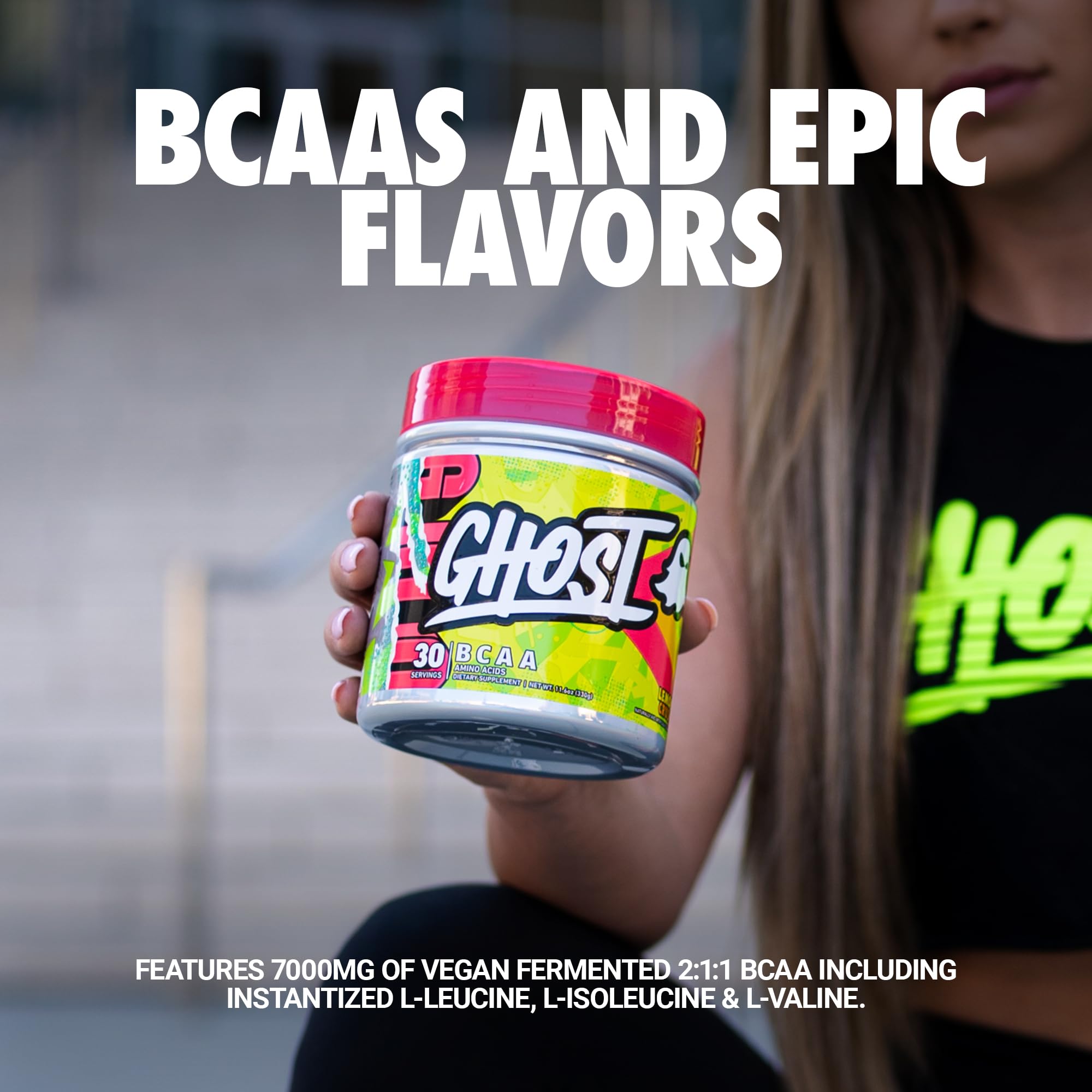 Ghost BCAA Lemon Crush scoop highlights 7g BCAAs for intra-workout refreshment