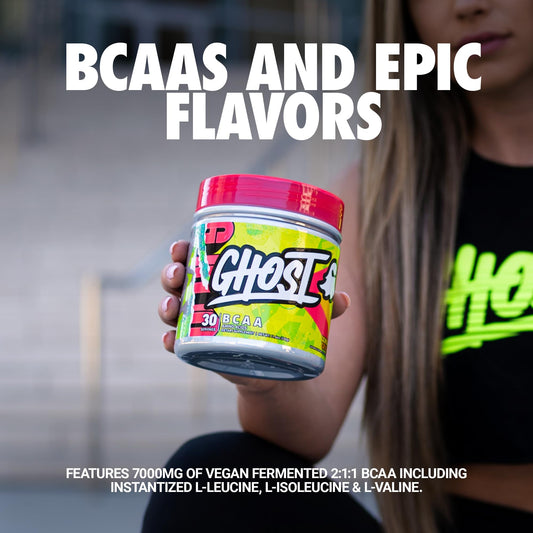 Ghost BCAA Lemon Crush scoop highlights 7g BCAAs for intra-workout refreshment