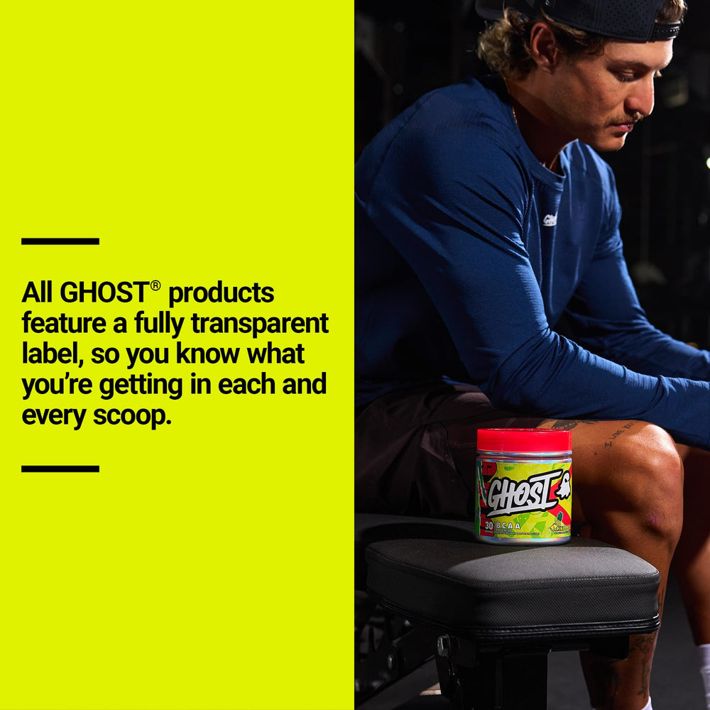 Ghost BCAA Pineapple bottle with brand logo signaling premium active lifestyle product.