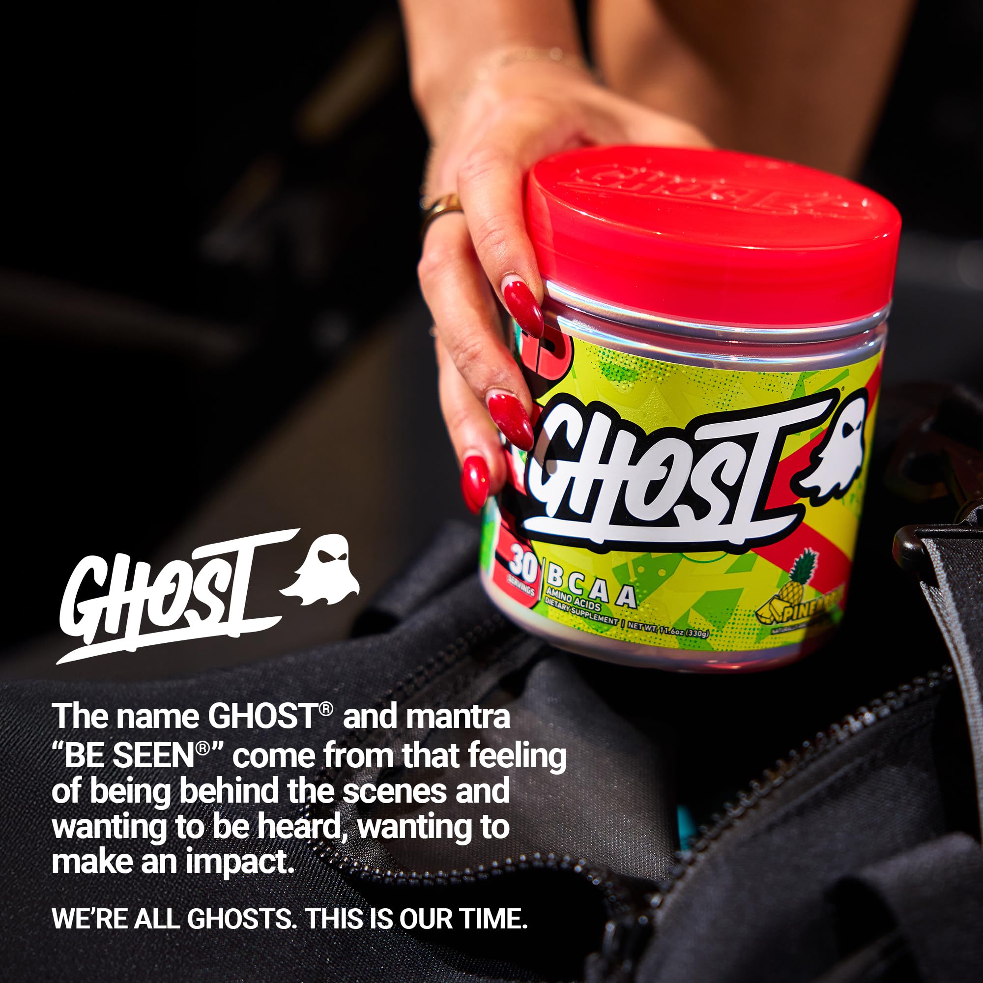 Ghost BCAA Pineapple powder pour captured mid-air for quick fueling.