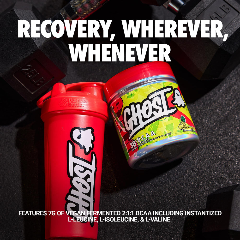 Ghost BCAA Pineapple scoop ready to mix into a sugar-free drink.