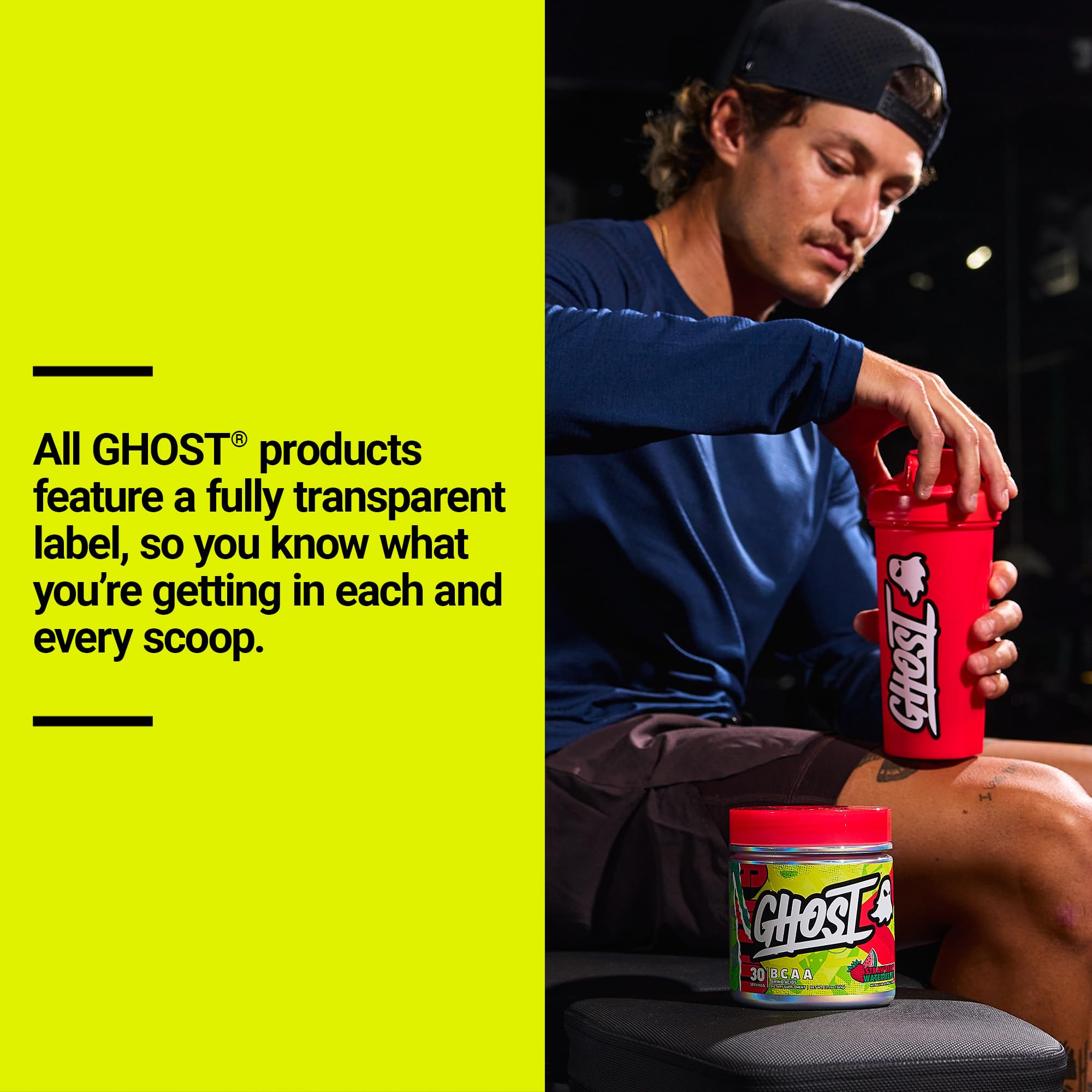 Athlete enjoys post-workout strawberry watermelon BCAA beverage.